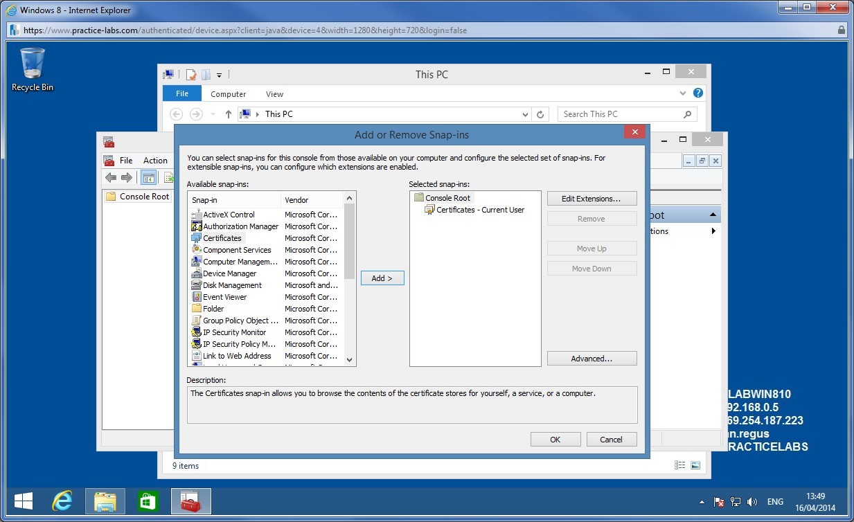 Practice Labs screenshot.